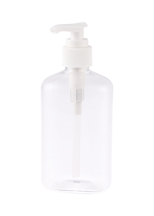 250 ml PET transparentné oválne ploché gélové mlieko s tlakovou pumpičkou fľaša s dezinfekčným prostriedkom na ruky
