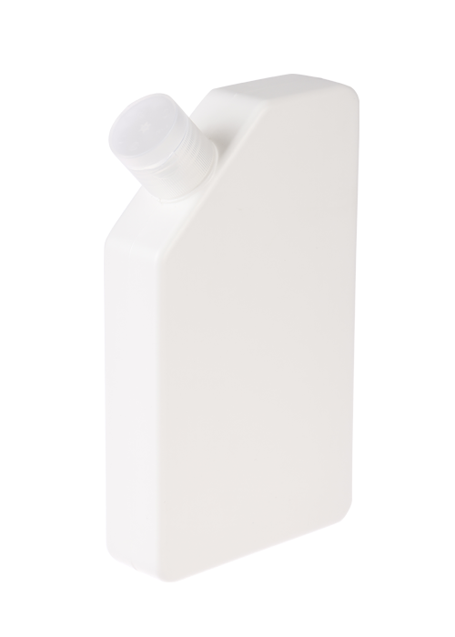 300 ml PE fľaša so šikmým hrdlom, plochá štvorcová
